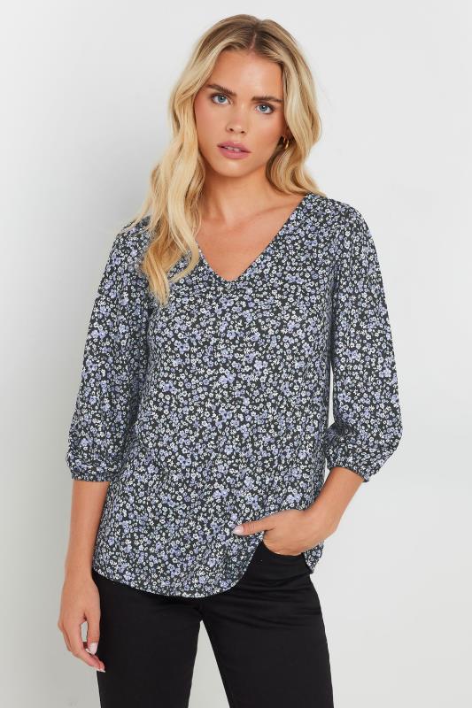 M&Co Petite Blue Ditsy Floral Print Top | M&Co 1