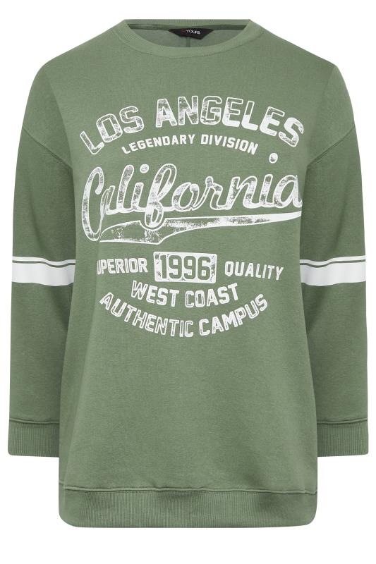YOURS Plus Size Curve Khaki Green 'California' Slogan Sweatshirt | Yours Clothing  5