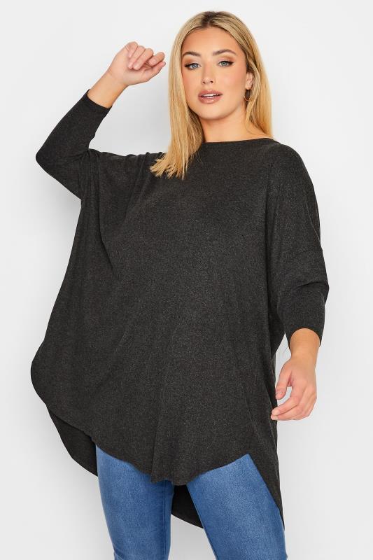Plus Size Curve Charcoal Grey Batwing Top | Yours Clothing 1