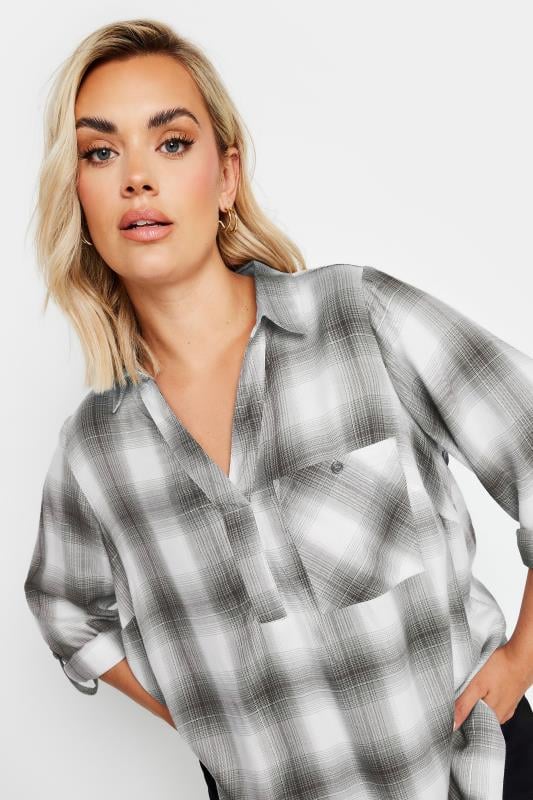 Plus Size  YOURS Curve Black and Silver Metallic Check Print Shirt