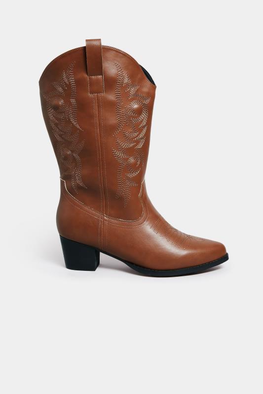 LIMITED COLLECTION Tan Cowboy Boots in Extra Wide EEE Fit | Yours Clothing 3