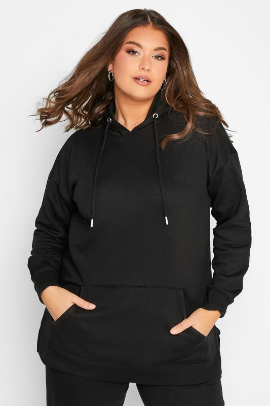 YOURS Plus Size Black Overhead Hoodie | Yours Clothing 1