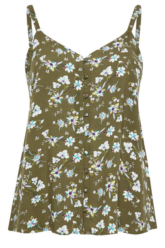 YOURS Plus Size Green Floral Button Cami Vest Top | Yours Clothing 6
