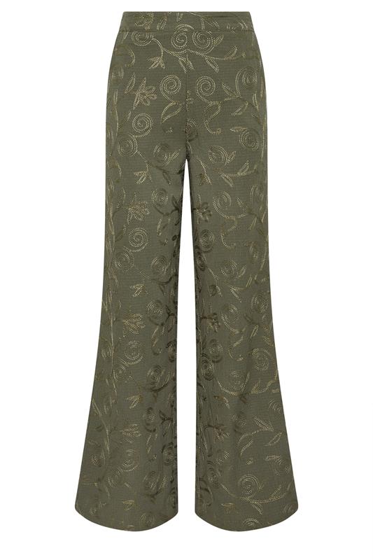 LTS Tall Women's Olive Green Floral Embroidered Wide Leg Trousers | Long Tall Sally 6