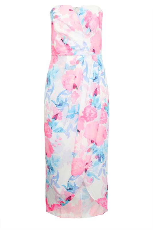 Evans Pink & Blue Strapless Floral Dress 5
