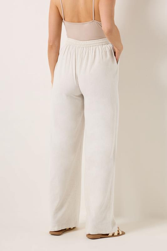 LTS Tall Women's Maternity Cream Wide Leg Linen Trousers | Long Tall Sally 2