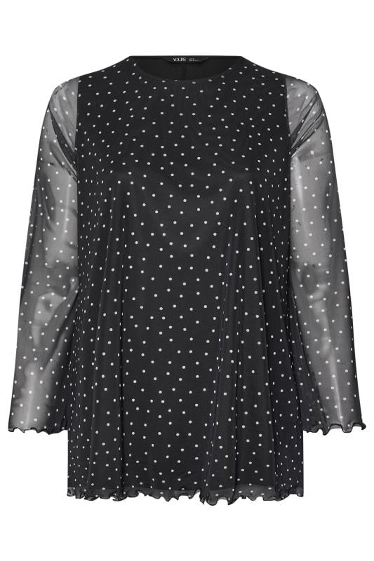 YOURS Plus Size Black Polka Dot Mesh Top | Yours Clothing 5