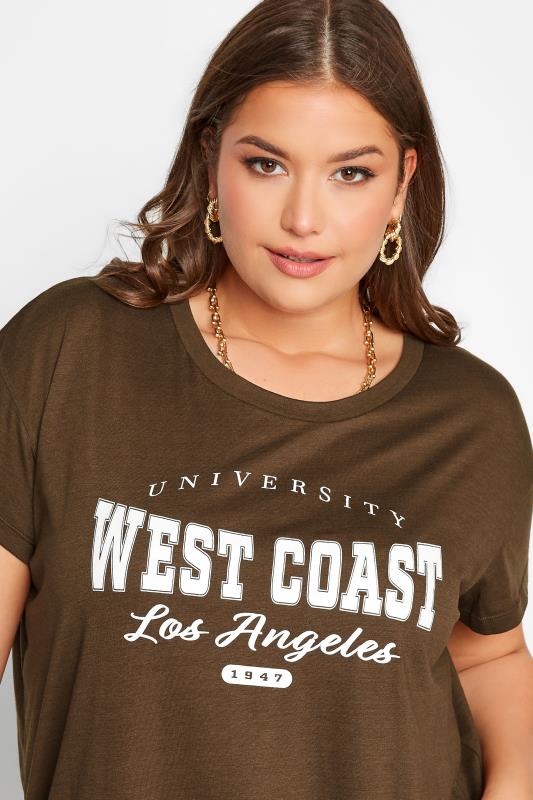 Plus Size Brown 'West Coast' Slogan T-Shirt | Yours Clothing 4