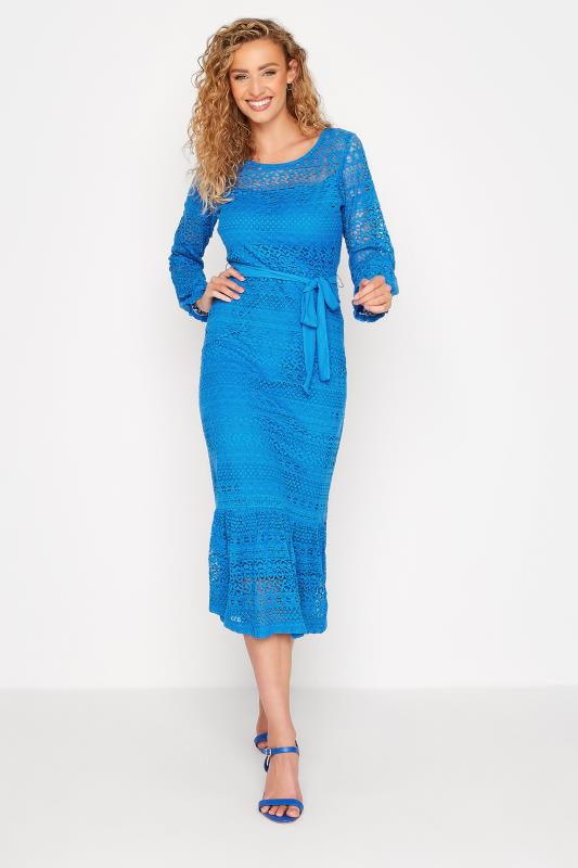 LTS Tall Blue Lace Midi Dress 1