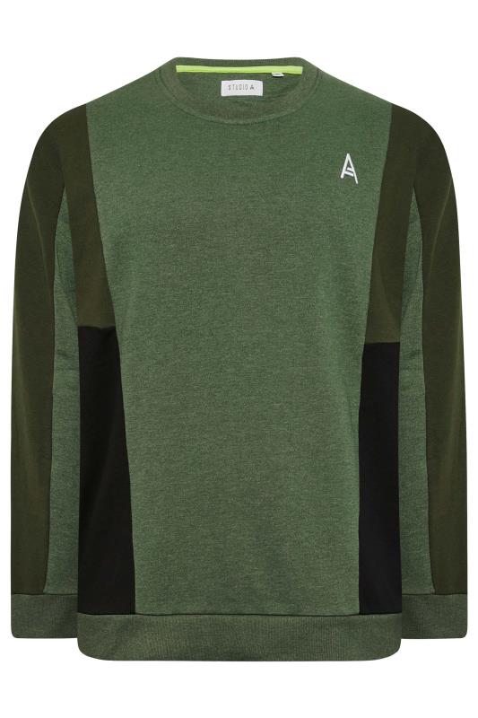 STUDIO A Big & Tall Khaki Green Cut & Sew Sweatshirt | BadRhino 4