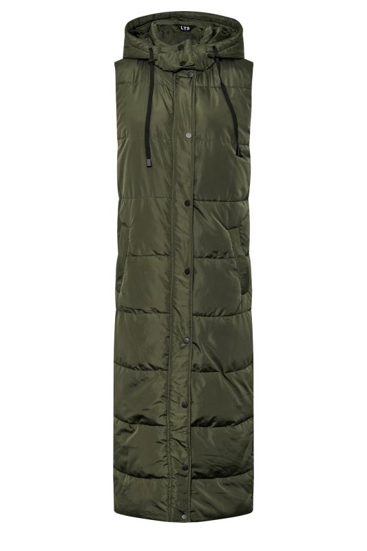 LTS Tall Women's Khaki Green Hooded Midaxi Puffer Gilet | Long Tall Sally 6