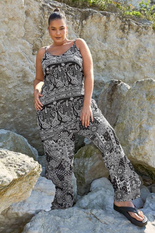 YOURS Plus Size Black Paisley Print Wide Leg Trousers | Yours Clothing 1