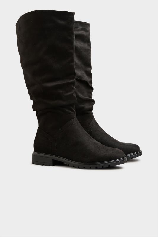 Black Ruched Cleated Boots In Extra Wide Fit 1