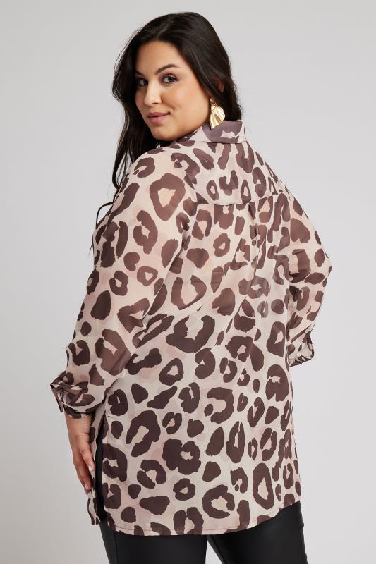 YOURS LONDON Plus Size Natural Brown Leopard Print Boyfriend Shirt | Yours Clothing 4