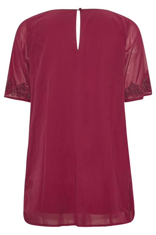 LUXE Plus Size Burgundy Red Sequin Hand Embellished Chiffon Blouse | Yours Clothing 7