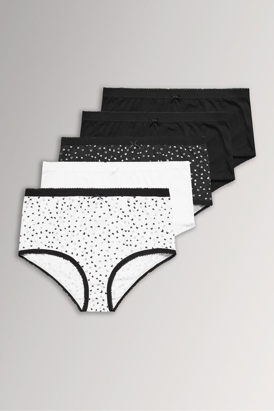 YOURSET 5 PACK Curve Black & White Butterfly Design High Waisted Full Briefs