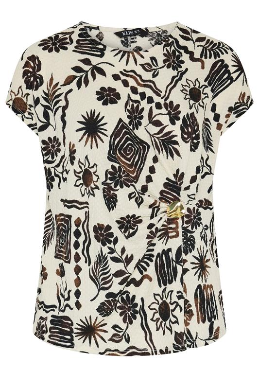 YOURS Plus Size Natural Brown Summer Print Crinkle Grown On Sleeve Top | Yours Clothing 5