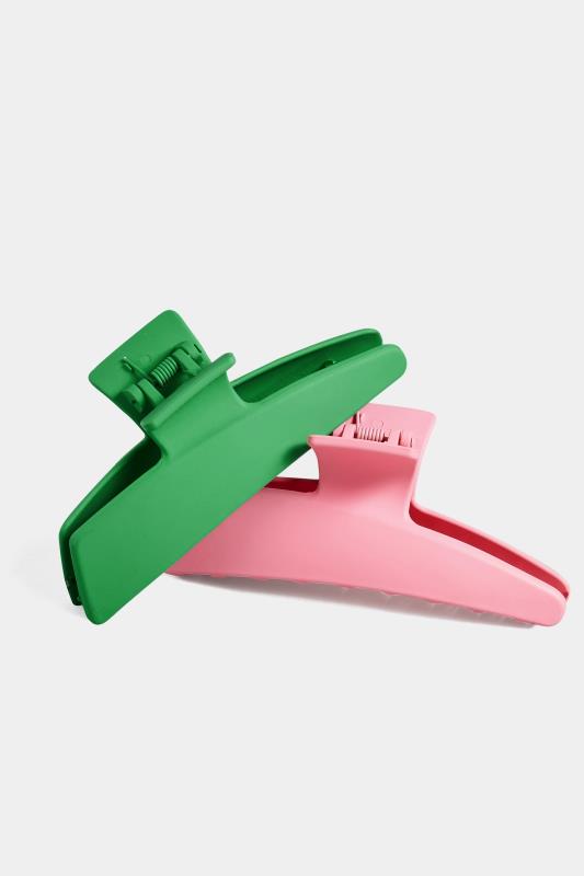 2 PACK Green & Pink Hair Claw Clips | Yours Clothing 4