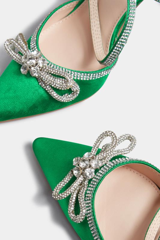 PixieGirl Green Diamante Bow Court Shoes In Standard D Fit | PixieGirl 5