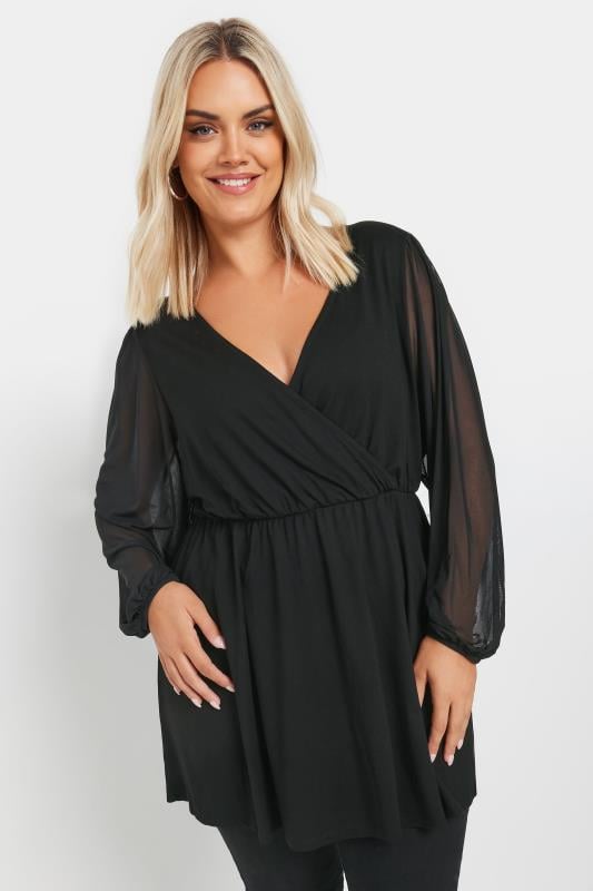  Grande Taille YOURS Curve Black Mesh Sleeve Wrap Top