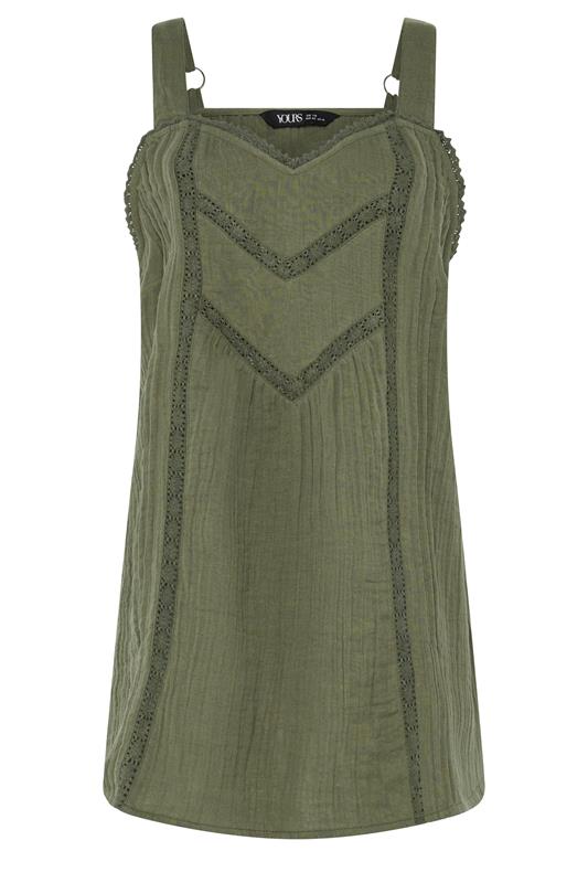 YOURS Plus Size Green Crochet Insert Vest Top | Yours Clothing 5