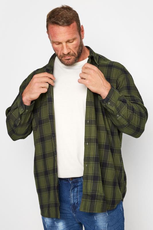 Plus Size  JACK & JONES Big & Tall Khaki Green Cotton Check Shirt