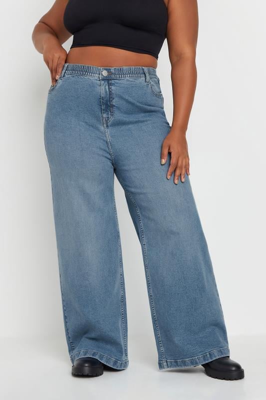  YOURS Curve Blue Wide Leg Slouchy Jeans