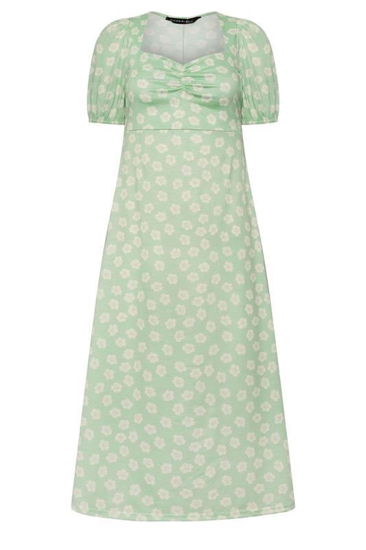 PixieGirl Petite Women's Sage Green Floral Ruched Midi Dress | PixieGirl 5