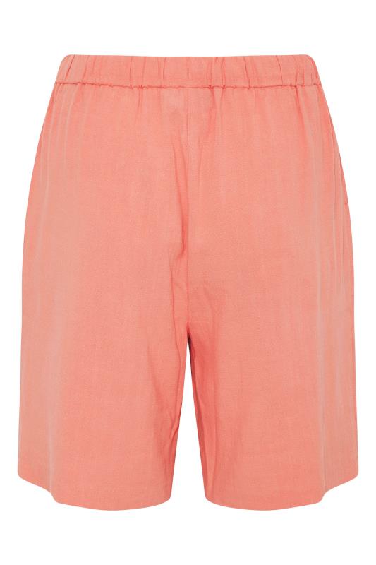 Curve Coral Pink Linen Shorts 5