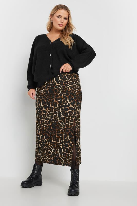 YOURS Plus Size Brown Textured Leopard Print Maxi Skirt Yours Clothing