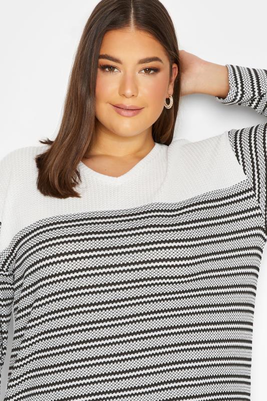 YOURS Curve Plus Size White Long Sleeve Stripe Jumper | Yours Clothing  4