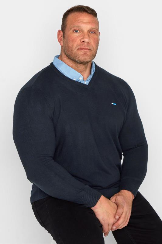 Men's  BadRhino Big & Tall Navy Blue & Light Blue Essential Mock Shirt Jumper