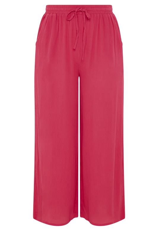 YOURS Plus Size Hot Pink Crinkle Texture Wide Leg Trousers | Yours Clothing 5