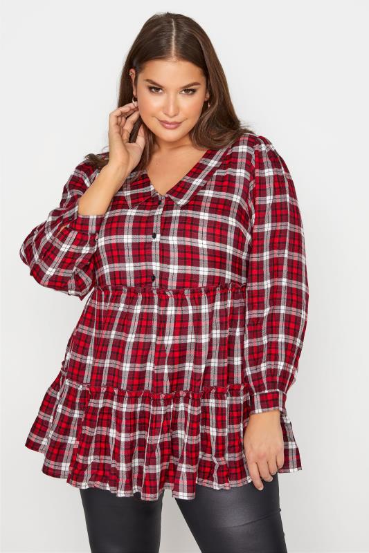 Plus Size  LIMITED COLLECTION Curve Red Check Print Tiered Top