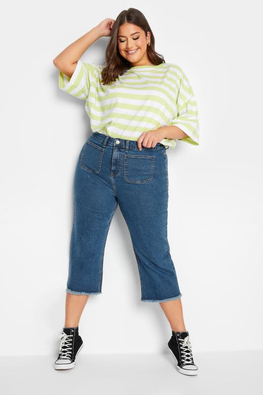 YOURS Plus Size Blue Front Pocket Cropped Wide Leg Jeans | Yours Clothing 2