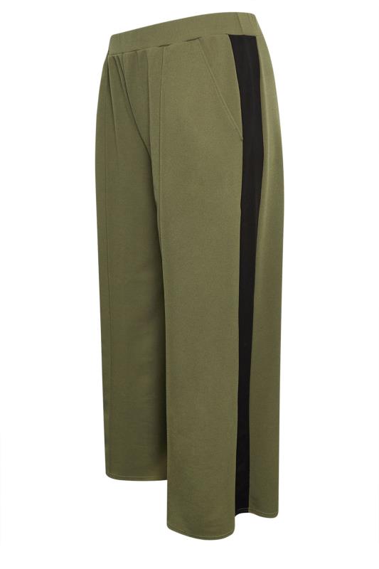 YOURS Plus Size Khaki Green Side Stripe Wide Leg Trousers | Yours Clothing 6
