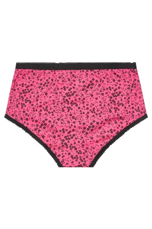 Plus Size 5 PACK Pink & Black Floral Print High Waisted Full Briefs | Yours Clothing  4