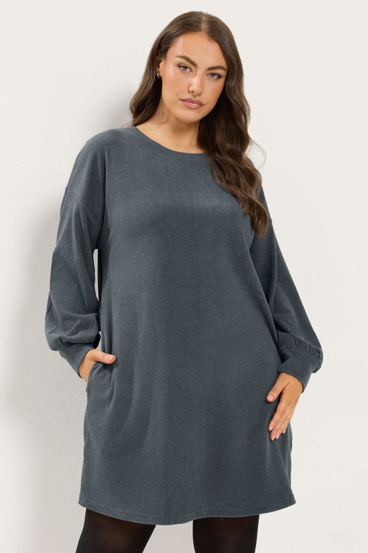 plus size charcoal grey dress YOURS Balloon Sleeve Wedding event dress