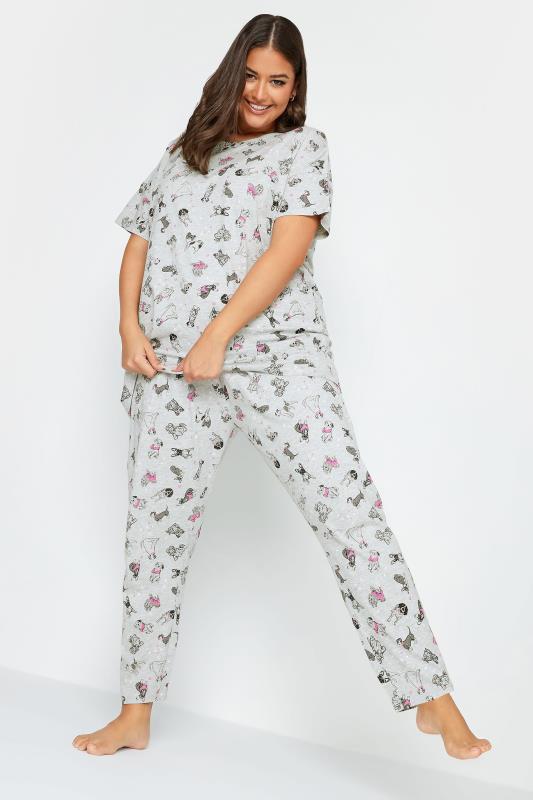 YOURS Plus Size Grey Dog Print Pyjama Set | Yours Clothing 2