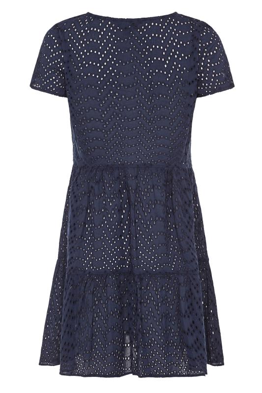 LTS Tall Navy Blue Broderie Anglaise Tiered Tunic Dress 7