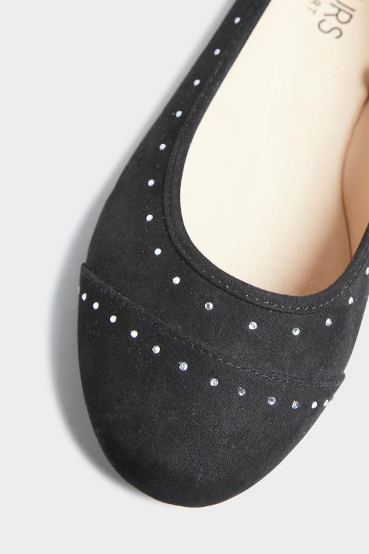 Black Faux Suede Diamante Ballerina Pumps In Wide E Fit & Extra Wide EEE Fit | Yours Clothing 6