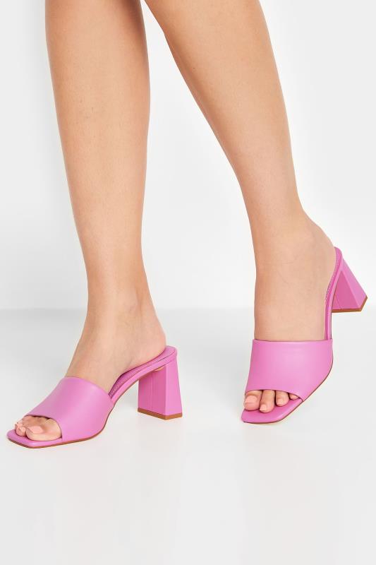 LTS Pink Faux Leather Block Heel Mules In Standard Fit | Long Tall Sally 1