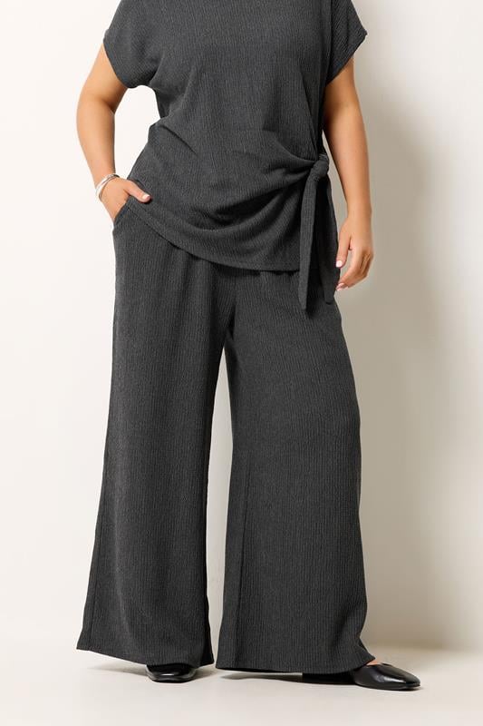  YOURS Strukturierte Hose in Grau mit weitem Bein 