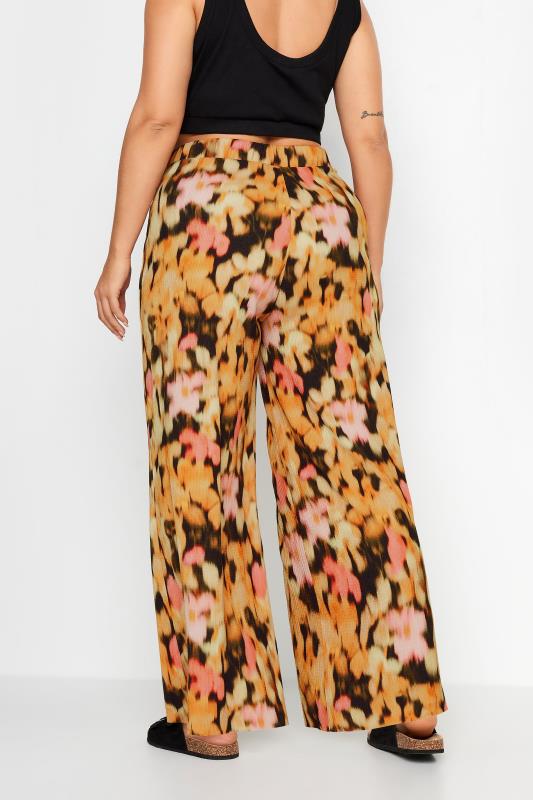 YOURS Plus Size Orange Floral Print Textured Wide Leg Trousers | Yours Clothing 3