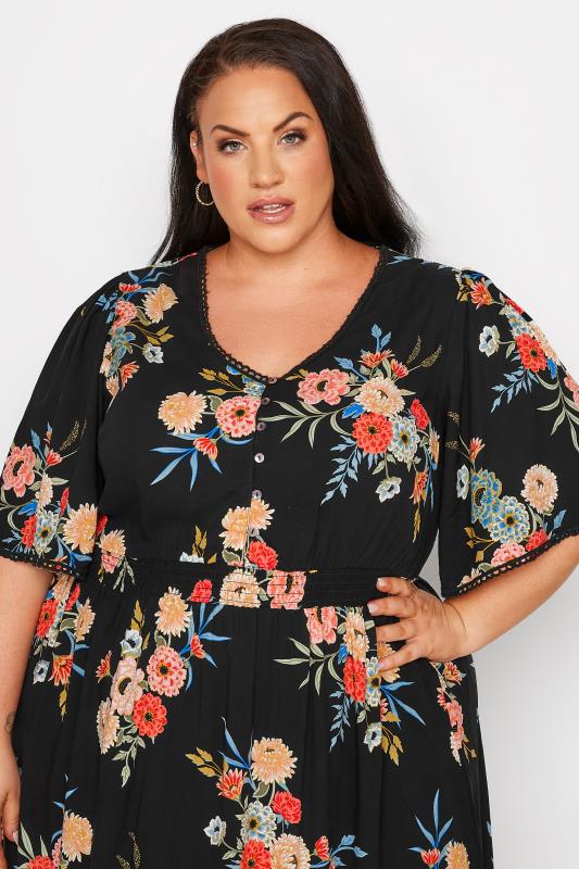 Plus Size Black Floral High Low Dress | Yours Clothing 4