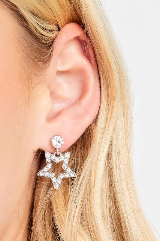 Plus Size  Silver Tone Diamante Star Drop Earrings
