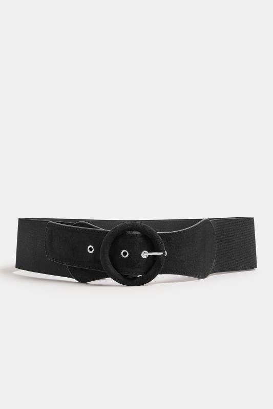 Black Faux Suede Buckle Wide Stretch Belt | Yours Clothing 2