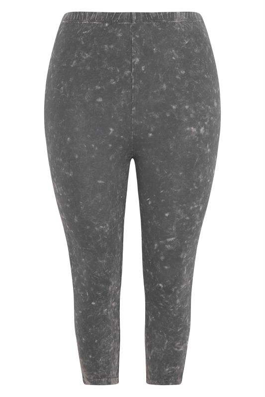 Plus Size Grey Acid Wash Stretch Cropped Leggings | Yours Clothing 3