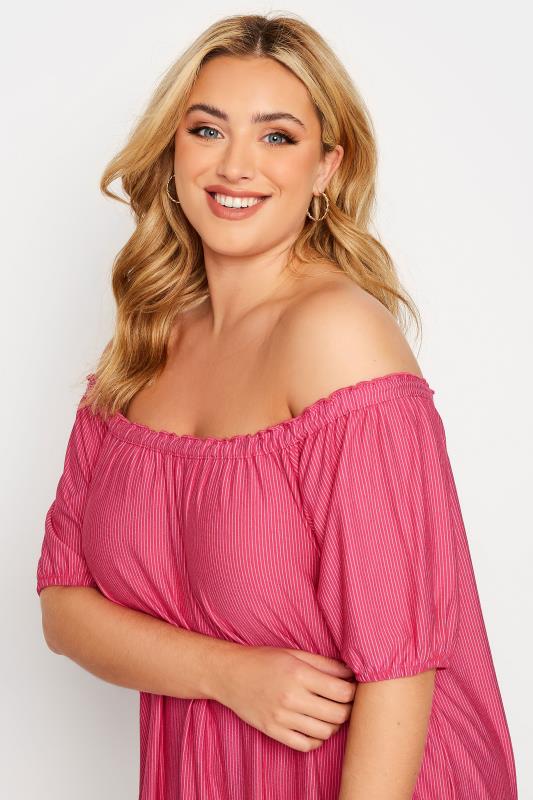 Plus Size Pink Stripe Bardot Top | Yours Clothing 4