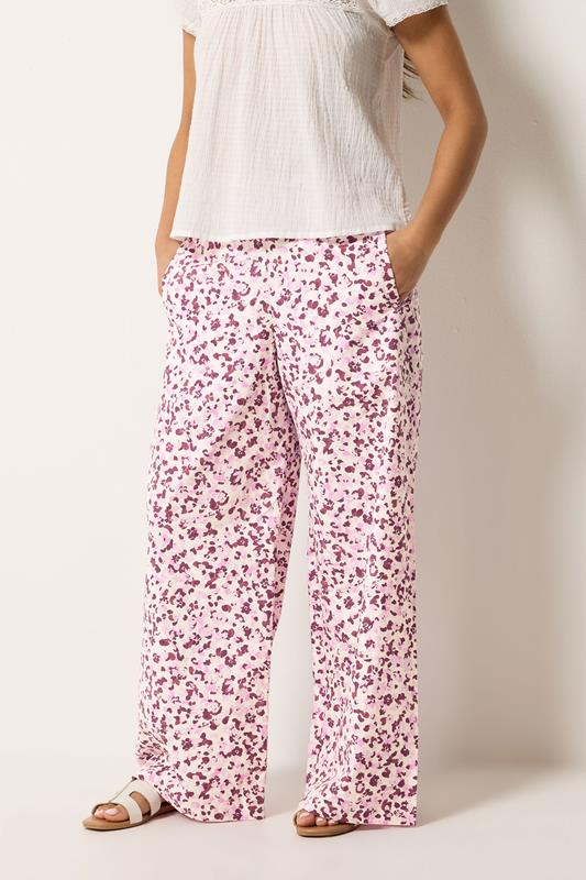 PixieGirl Petite Women's Pink Animal Print Wide Leg Trousers | PixieGirl  1
